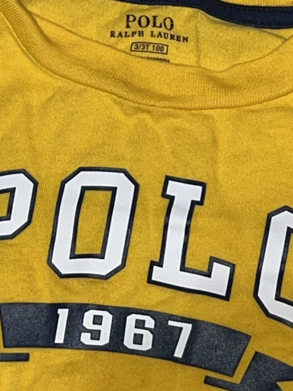 Ralph Lauren Yellow Tee with Navy Sleeves & Front POLO 1967 Graphic